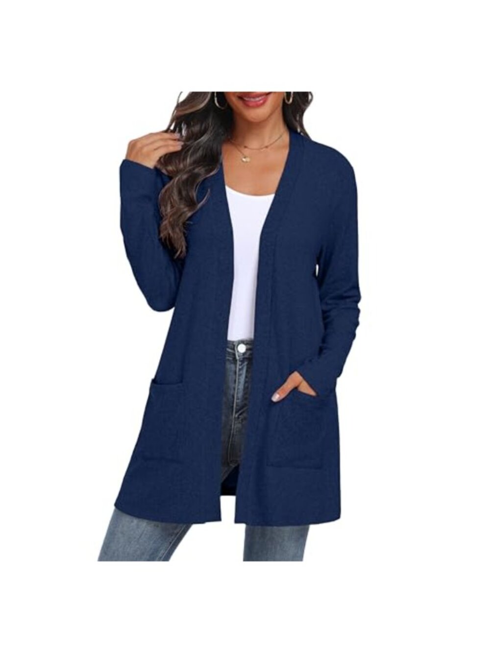 Women's Open Front Cable Knit Cardigan with Pockets Long Sleeve Sweater